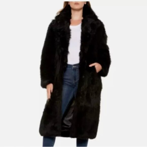 NEW UGG ESME Women's Black Shearling Long Coat Size XL MSRP $2295 Luxury Toscana - Picture 1 of 8